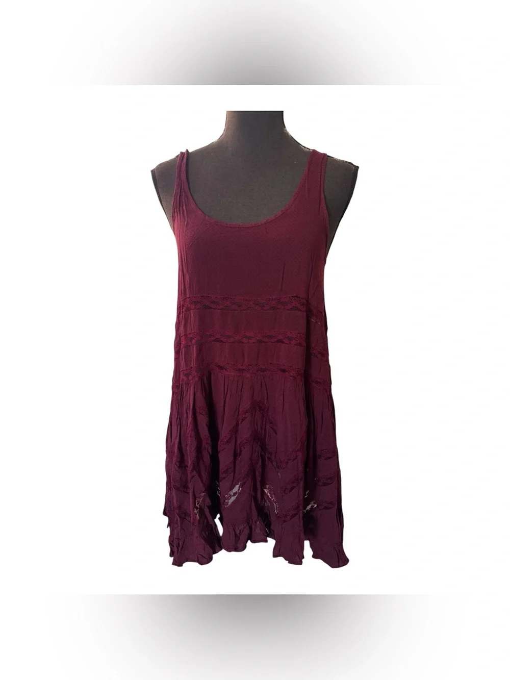 Free People Voile Trapeze Slip Mini Dress in Burgundy Polka Dot, Size XS